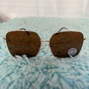 Square Brown & Gold Metal Frame Sunglasses Women NWOT